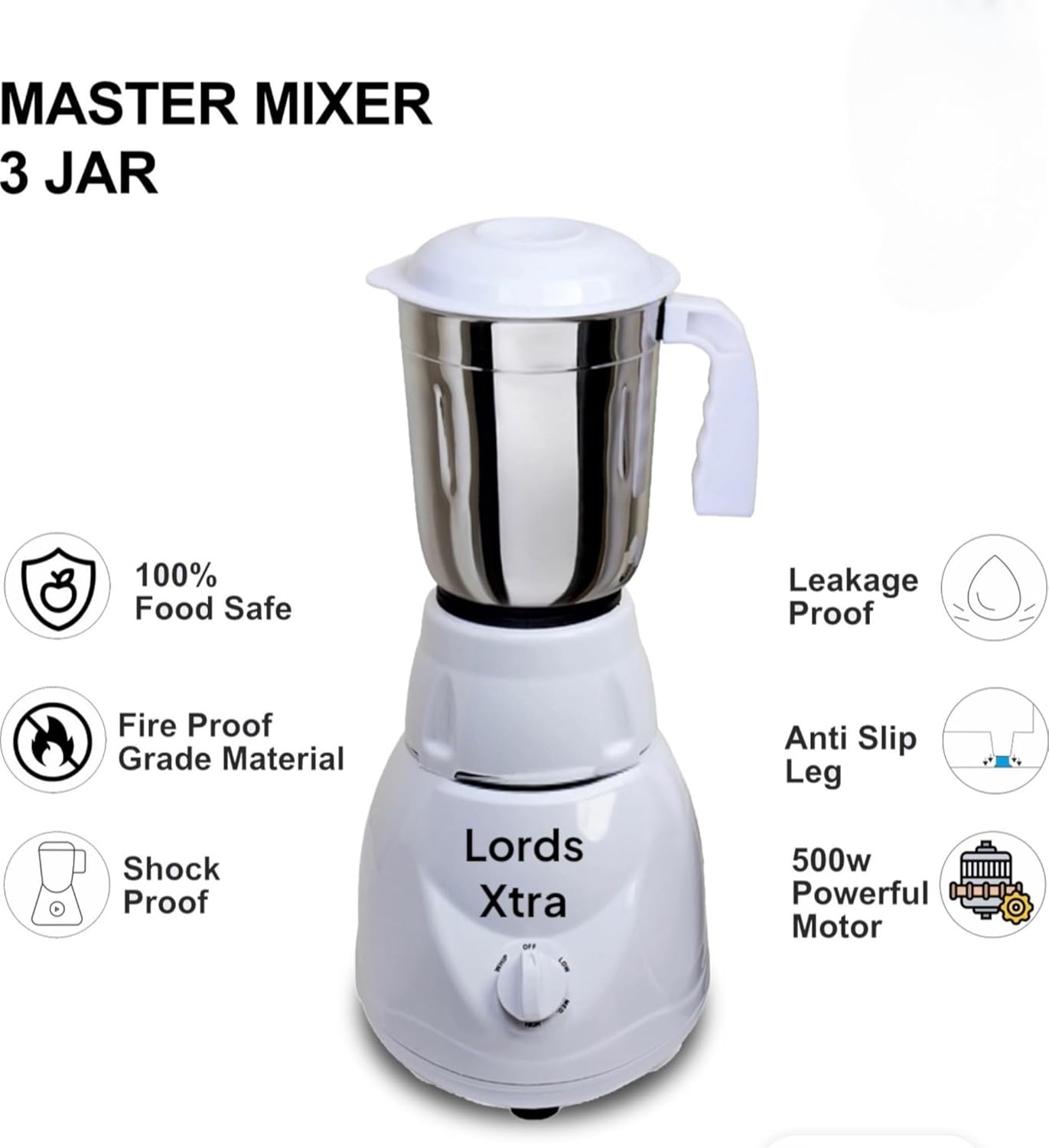 Mixer grinder Lords Xtra pogo gold 550W 3 jar (white)