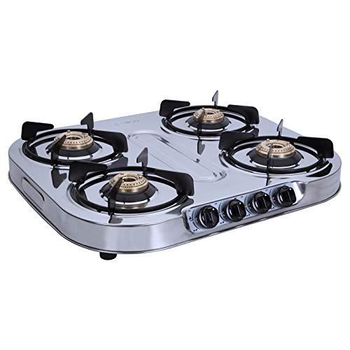Elica 4 Burner Stainless Steel Gas Stove (INOX 604 SS) - Manual, Silver