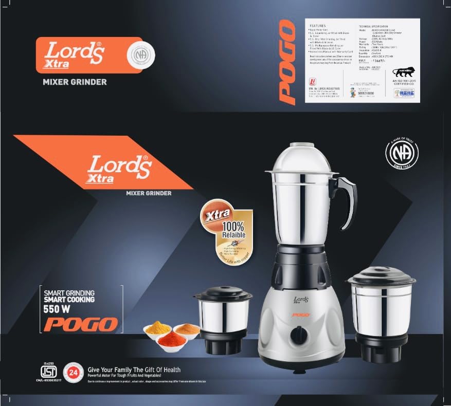 Mixer grinder Lords Xtra pogo gold 550W 3 jar (white)