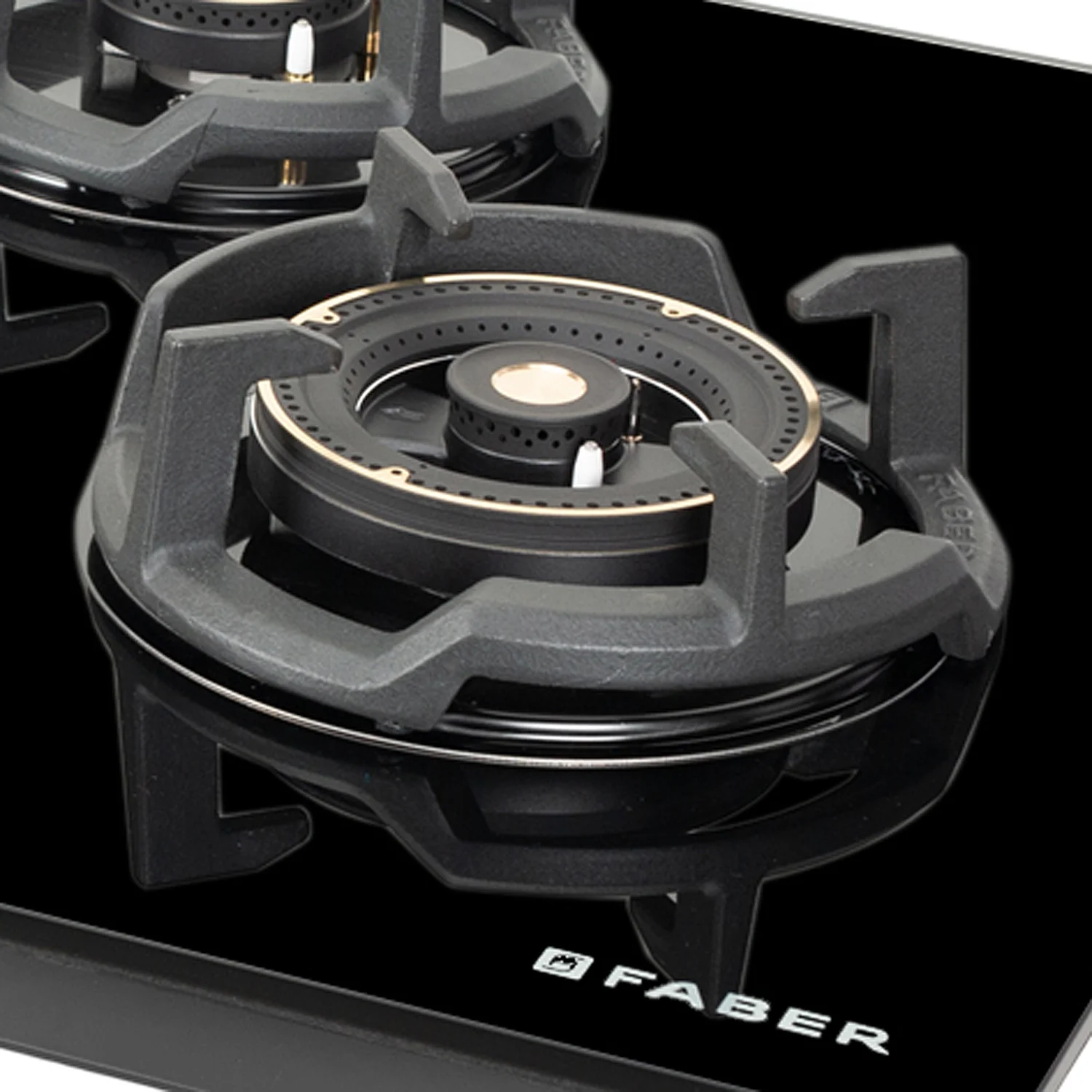 Faber Hob Experia HT 904 ALU AI FFD - 4 Burners, 90cm, Flame Failure Device For Safety, Full Brass Burner,  Black Tempered Glass