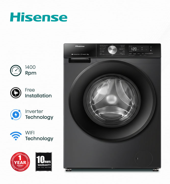 Hisense Front Load Washing Machine 9Kg Titanium & Wifi (WF3S9043BT)