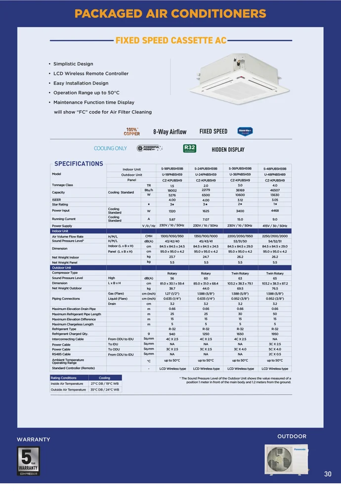 Panasonic 4 ton Inverter Ceiling Cassette Air Conditioner, S-48PUB85Y8D