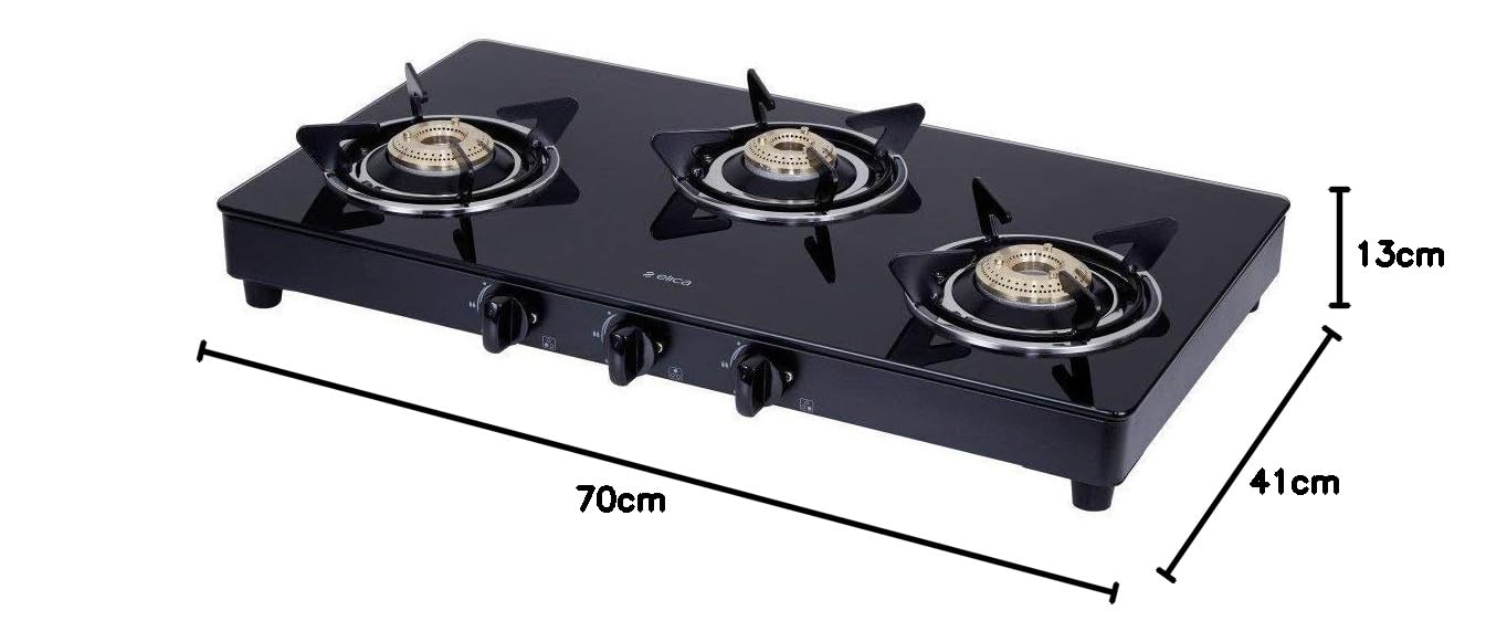Elica Vetro Glass Top 3 Burner Gas Stove (703 CT VETRO BLK)