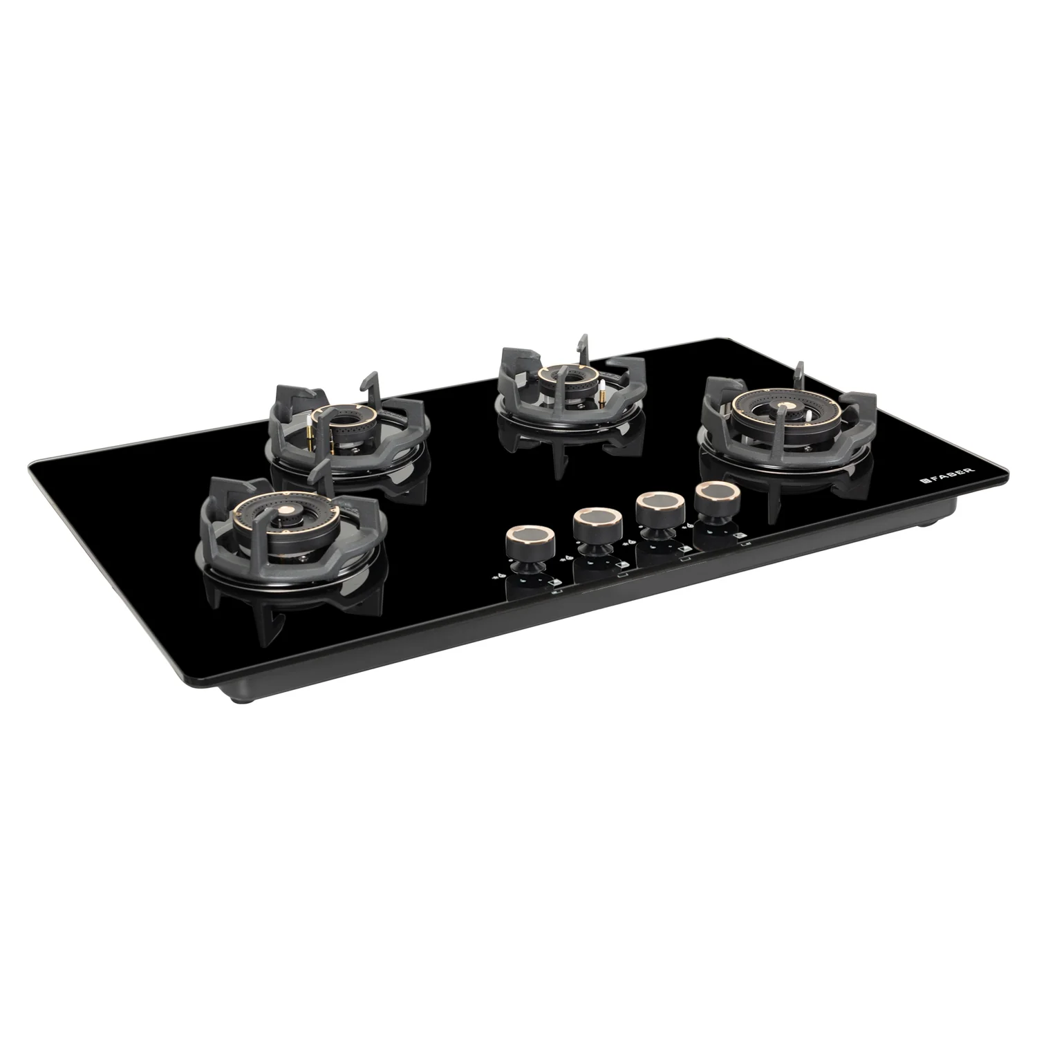 Faber Hob Experia HT 904 ALU AI FFD - 4 Burners, 90cm, Flame Failure Device For Safety, Full Brass Burner,  Black Tempered Glass