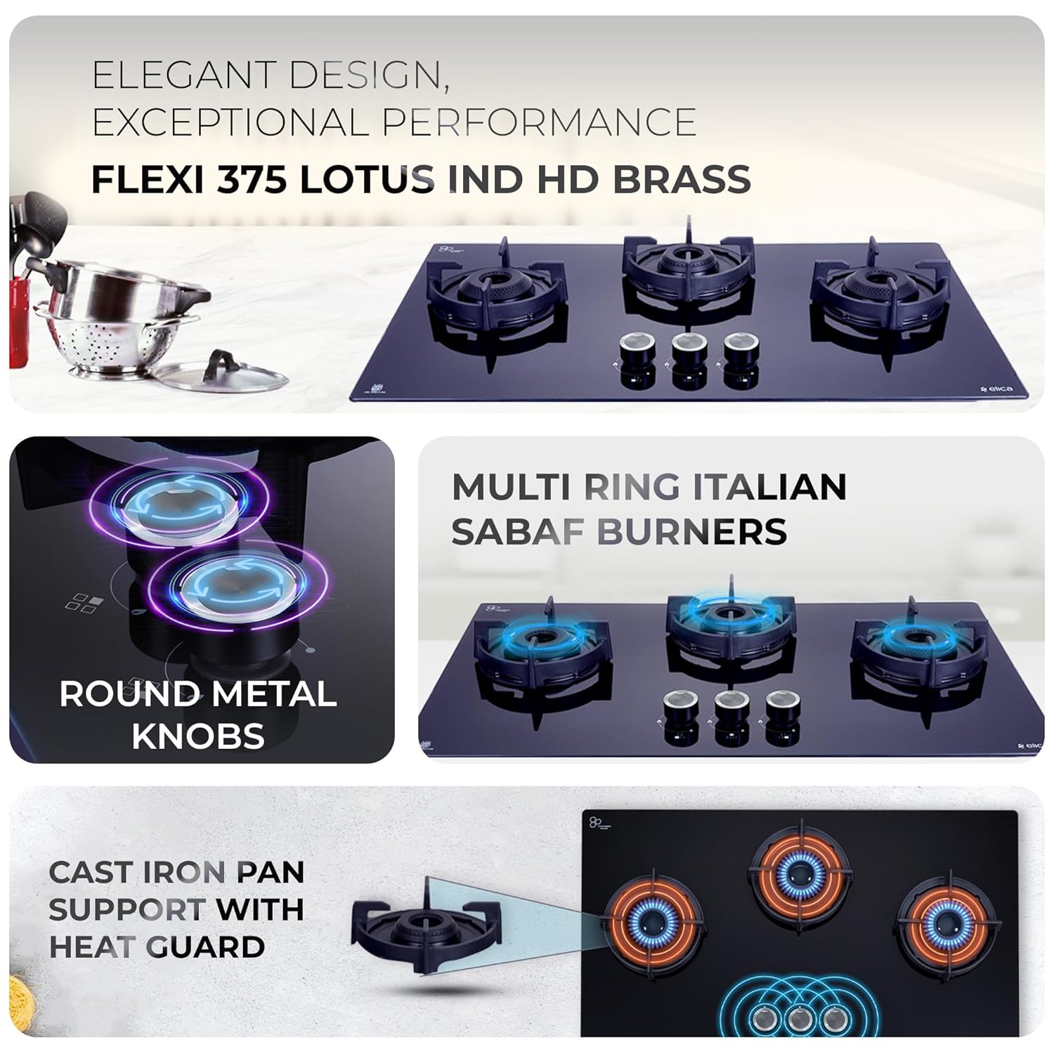 Elica HOB MATT CROWN FLEXI 375 LOTUS IND HD BRASS, 75cm