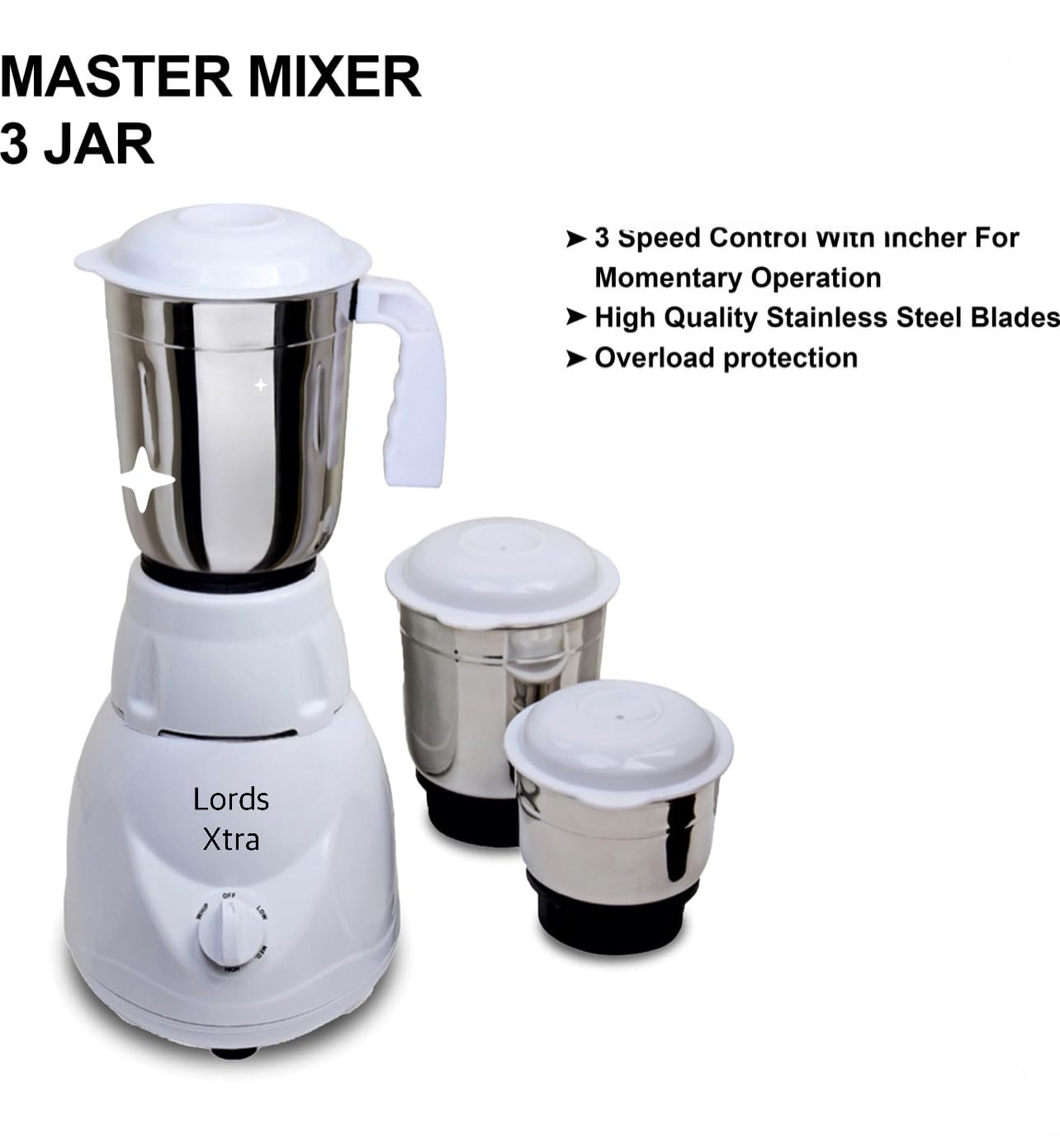 Mixer grinder Lords Xtra pogo gold 550W 3 jar (white)