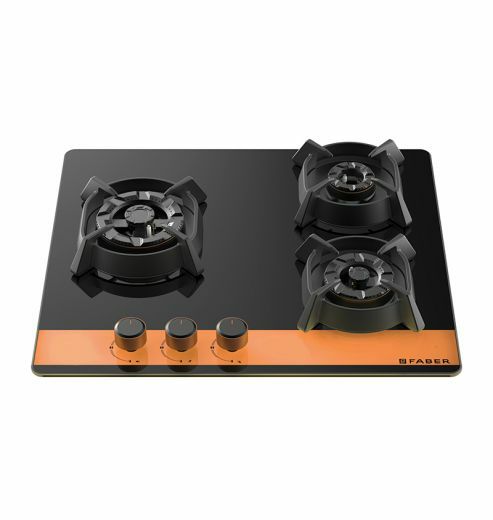Faber Hob Utopia HT 603 BR CI - 3 Burner, 60cm, Flame Failure Device For Safety, Full Brass Burner, 8mm Black Tempered Glass