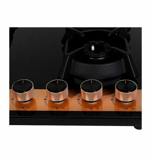Faber Hob Utopia HT 604 BR CI - 4 Burner, 60cm, Flame Failure Device For Safety, Full Brass Burner, 8mm Black Tempered Glass