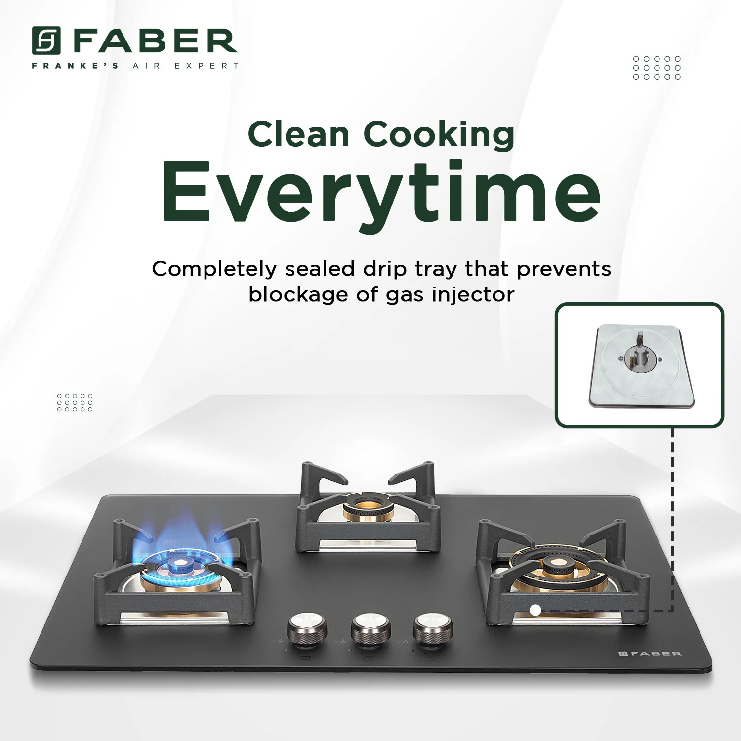 Faber Hob Bella HT 753 BR AI FFD - 3 Burner, 75cm, Built-In Auto Electric Ignition, Flame Failure Device For Safety, Full Brass Burner