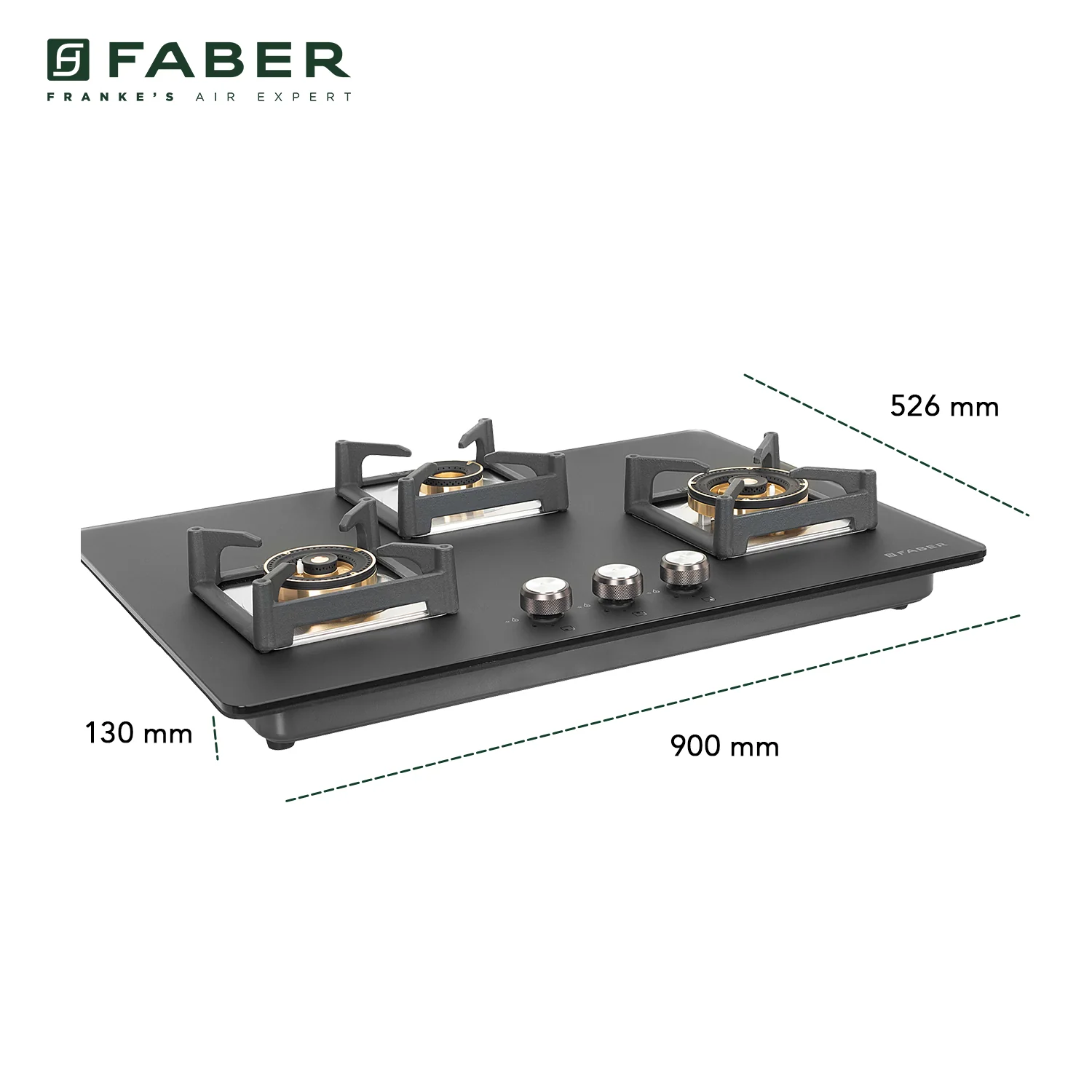 Faber Hob Bella HT 903 BR AI FFD - 3 Burner, 90cm, Built-In Auto Electric Ignition, Flame Failure Device For Safety, Full Brass Burner