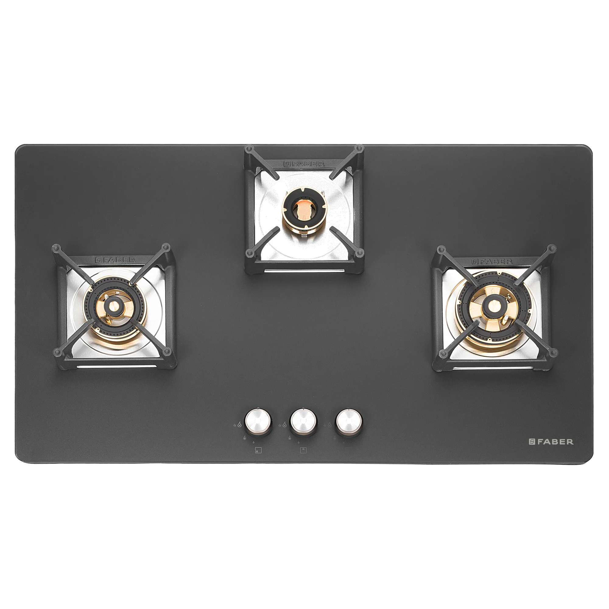 Faber Hob Bella HT 903 BR AI FFD - 3 Burner, 90cm, Built-In Auto Electric Ignition, Flame Failure Device For Safety, Full Brass Burner