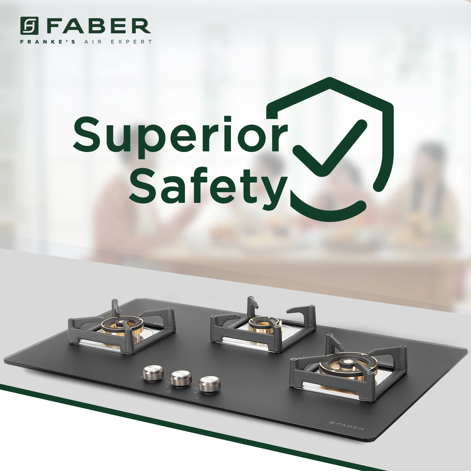 Faber Hob Bella HT 903 BR AI FFD - 3 Burner, 90cm, Built-In Auto Electric Ignition, Flame Failure Device For Safety, Full Brass Burner
