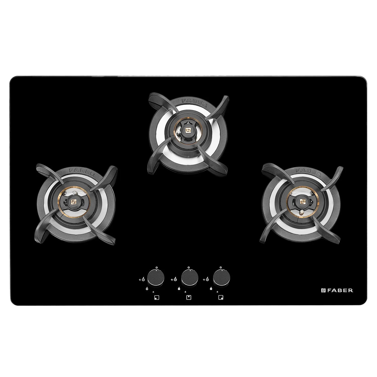 Faber Hob Ultima Plus HT 783 CRS BR CI AI | Top 3 Burner 78cm Toughened Glass, Automatic Electric Hob (Premium Quality Knob, Black)