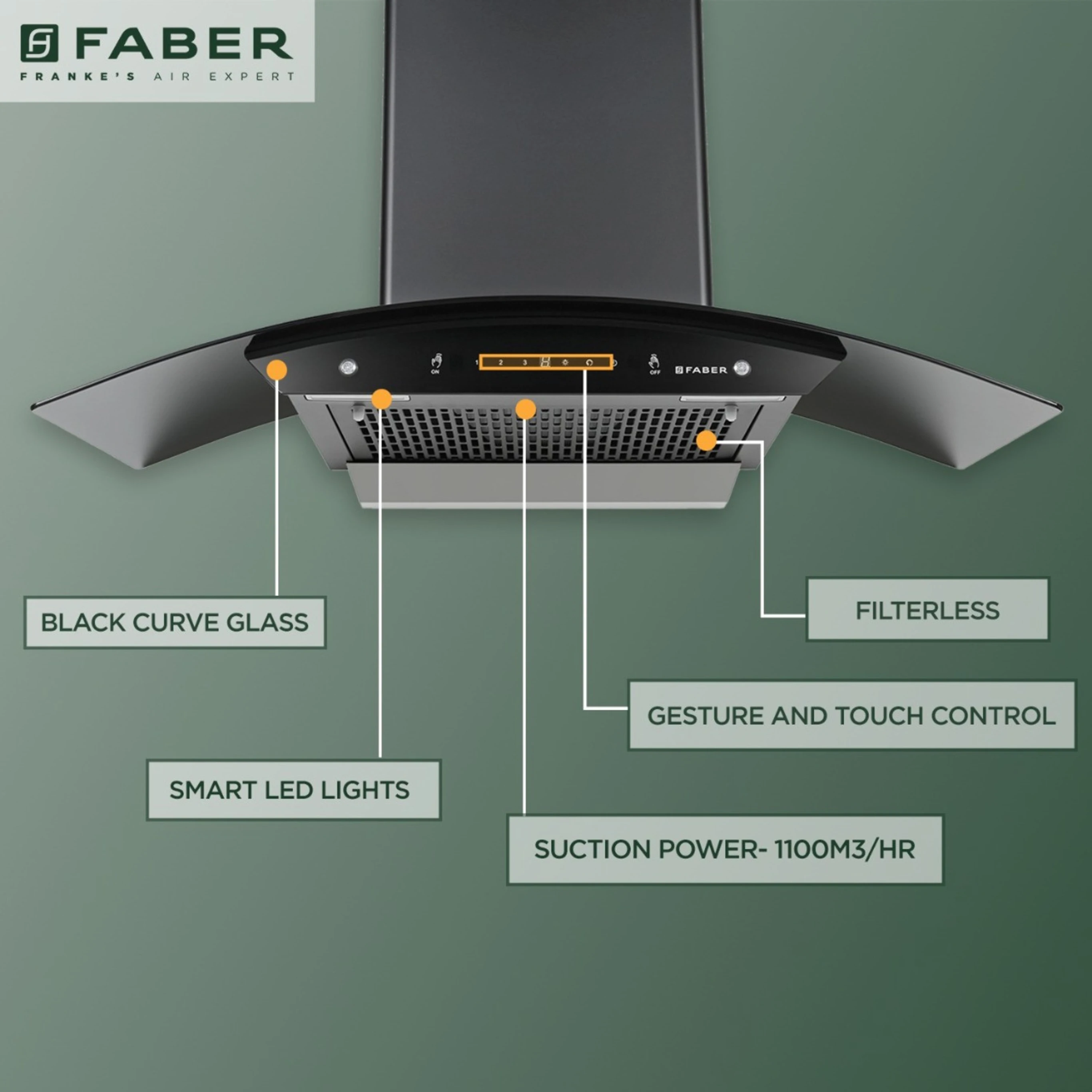 Faber Hood Zest IN HC SC FL BK 90, Auto Clean, Touch and Gesture control 90cm