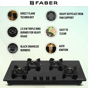 Faber Hob Ultima Plus HT904 CRS BR CI AI |  Top 4 Burner 90cm 