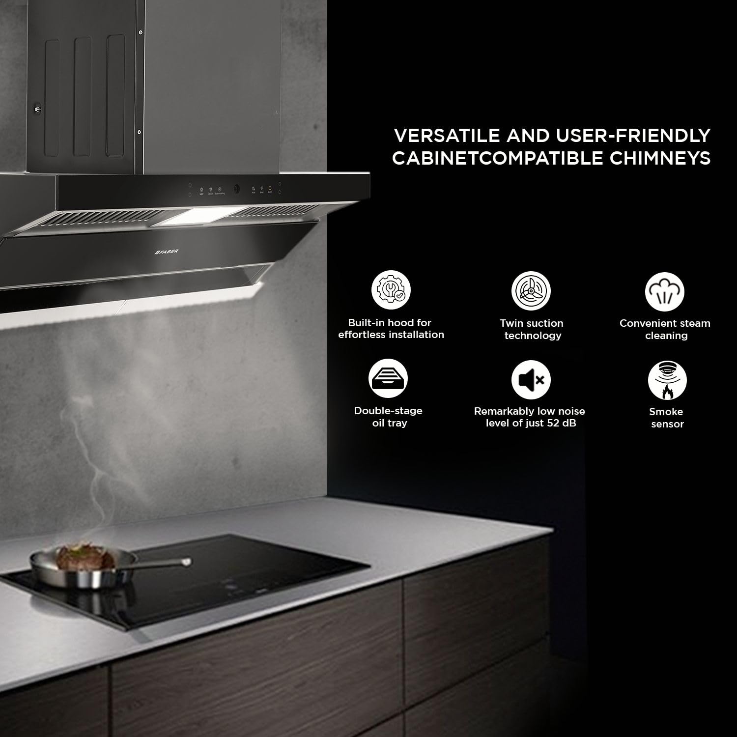 Faber Thunder Storm FL SW SC BK 90, Steam Auto Clean, Flat 90cm