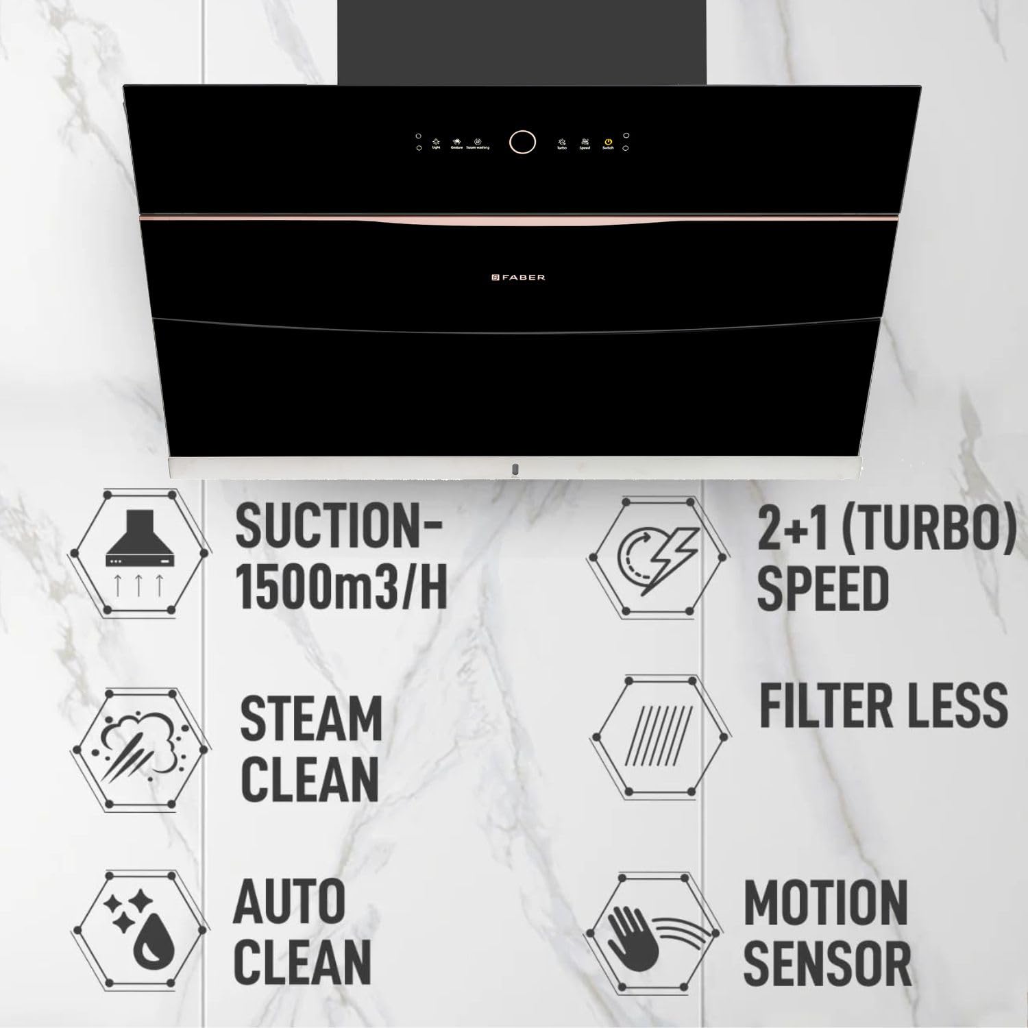 Faber Hood Bolt FL SW SC BK 90, Steam Auto Clean 90cm