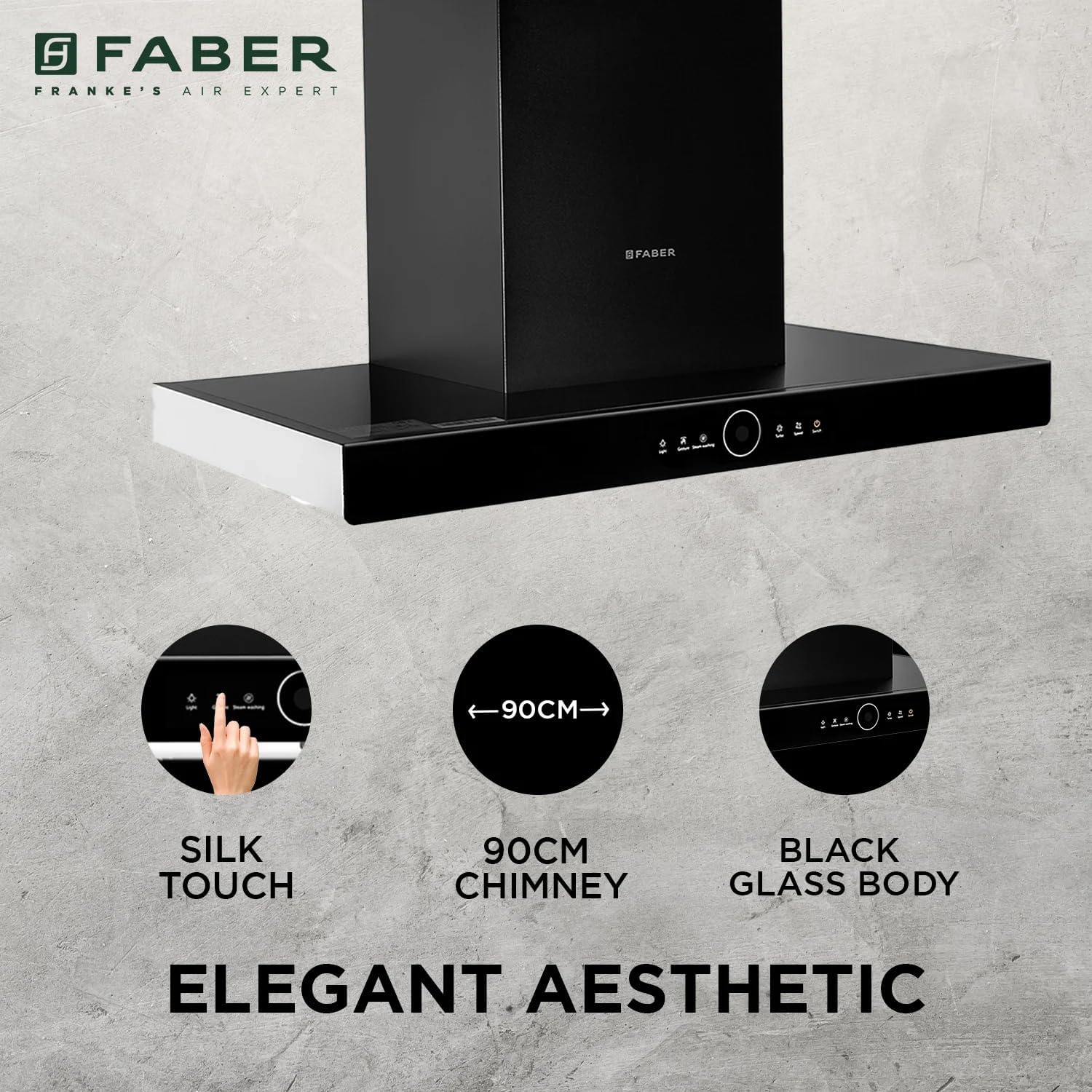 Faber Hood Thunder Bolt FL SW SC BK 90, Steam Auto Clean, 90cm
