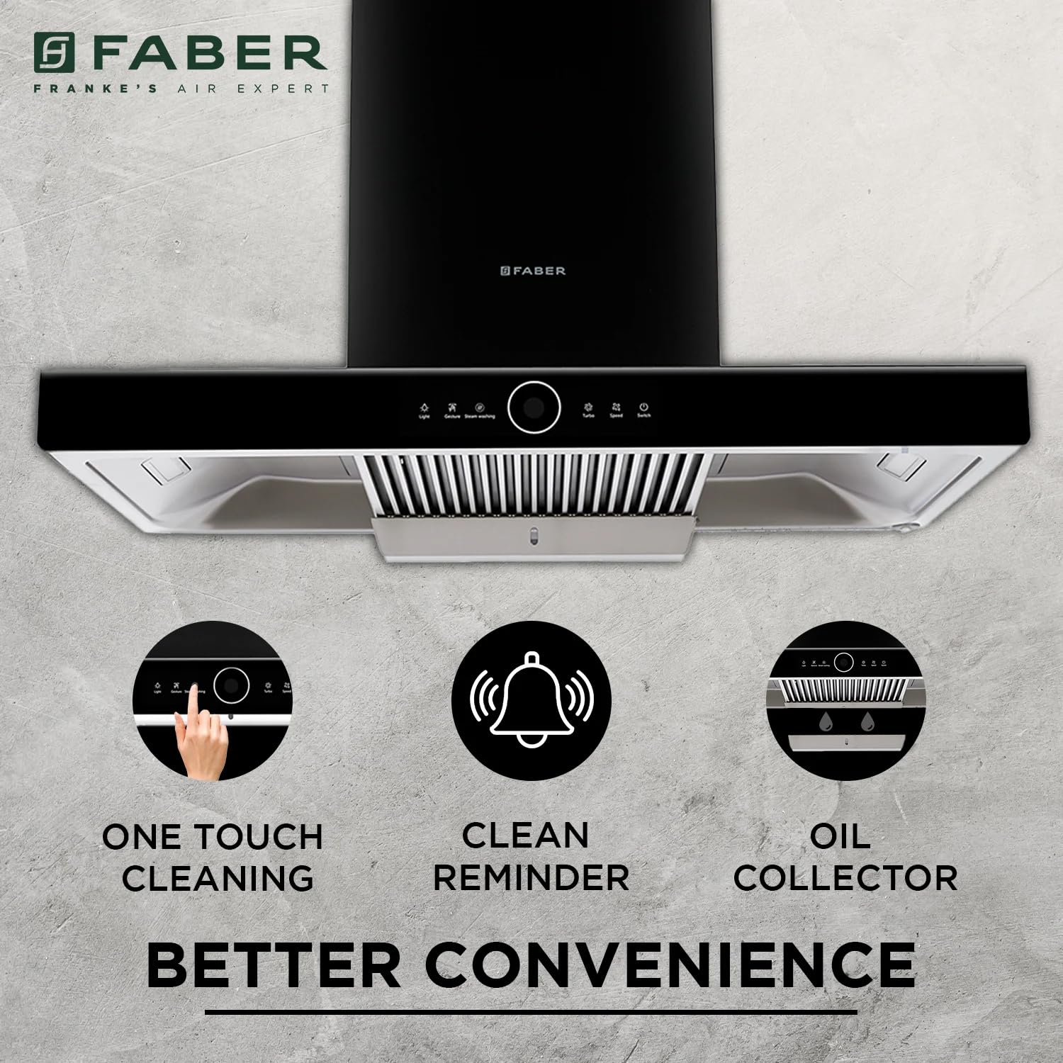 Faber Hood Thunder Bolt FL SW SC BK 90, Steam Auto Clean, 90cm
