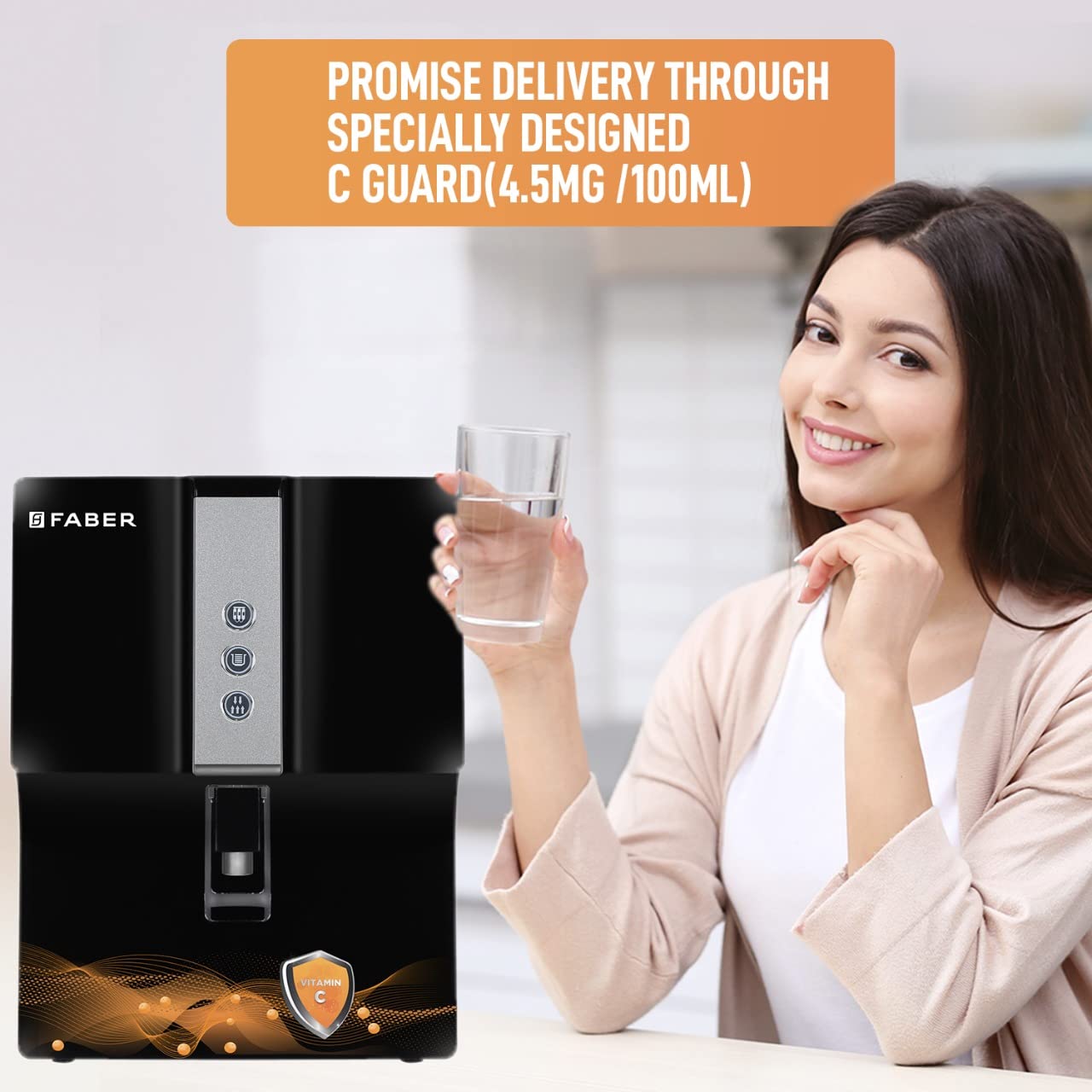 Faber C-Guard Plus RO+UV+MAT+Vit C, 7L  Ro Water Purifier