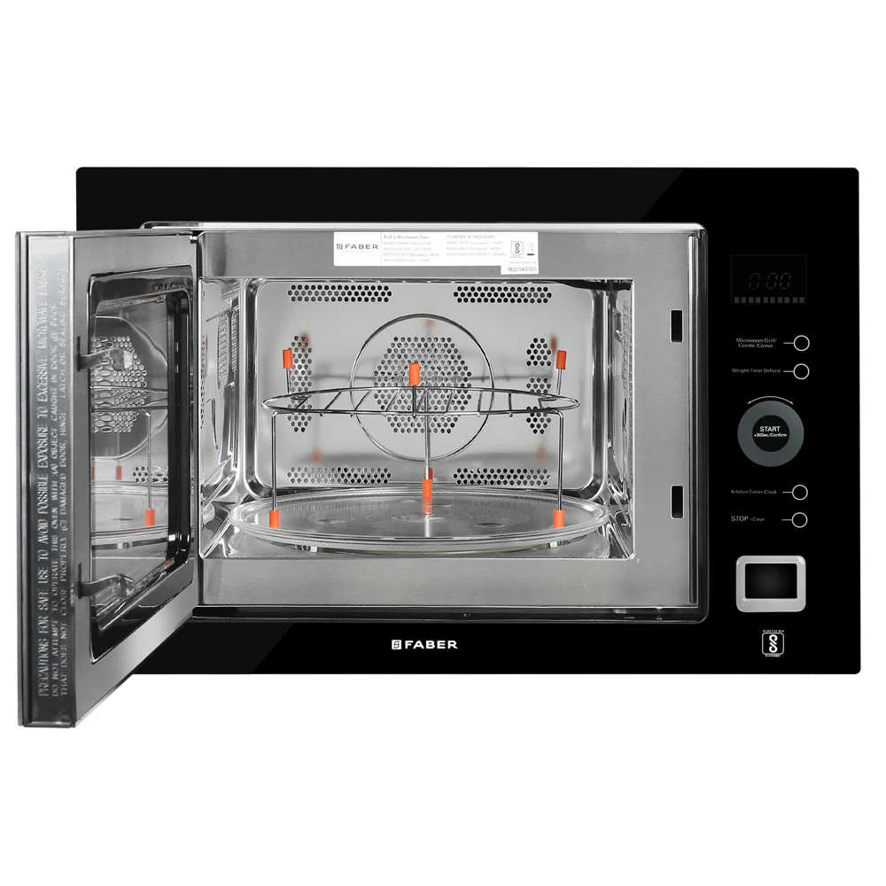 Faber Built-In Microwave Oven FBIMWO 25L CGS BK, (Grill + Convection), 10 Auto Cook Menus - Black/White Finish