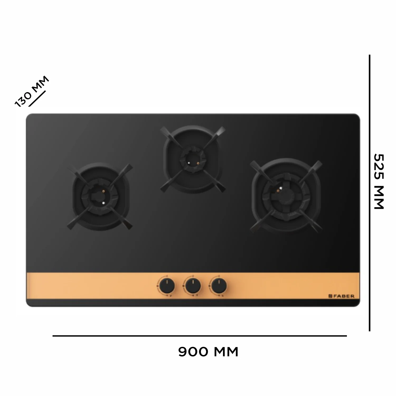 Faber Hob Utopia Pro HT 903 BR CI- 3 Burner, 90cm, Flame Failure Device For Safety, Full Brass Burner, 8mm Black Tempered Glass 