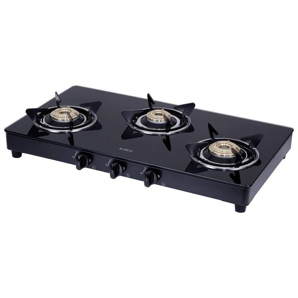 Elica Vetro Glass Top 3 Burner Gas Stove (703 CT VETRO BLK)