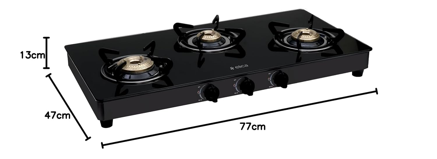 Elica Vetro 3 Burner Auto Ignition Gas Stove | 694 CT VETRO 2J AI (TKN CROWN DT AI SERIES)