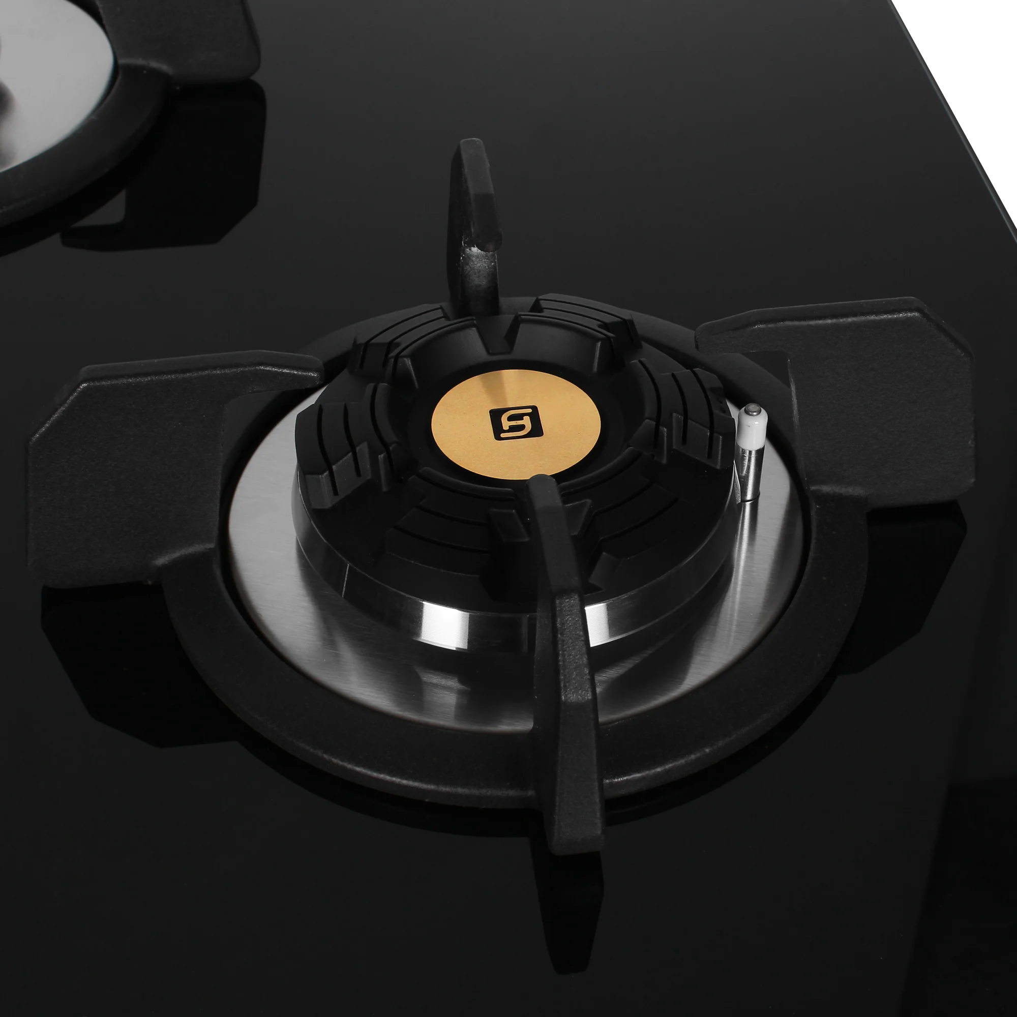 Faber Hob Maxus HT904 CRS BR CI AI, 4 Burner, 90cm, Flame Failure Device For Safety, Full Brass Burner, 8mm Black Tempered Glass