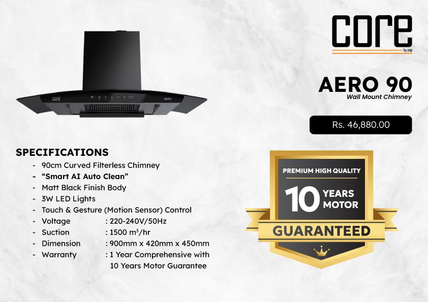 Core Chimney AERO 90cm Black Filterless | 1500m3/hr Suction