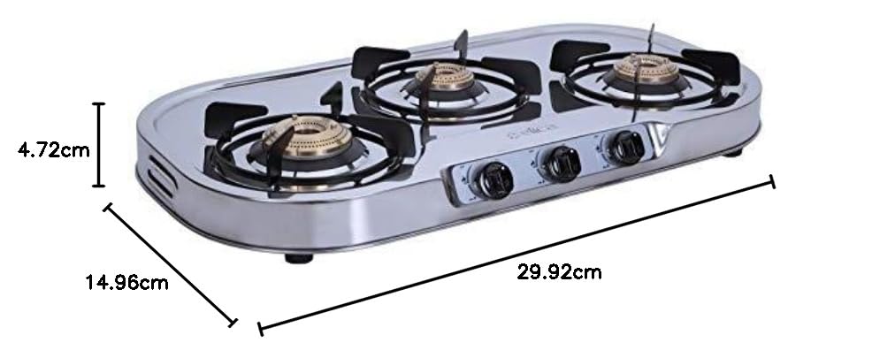 Elica 3 Burner Stainless Steel Gas Stove (INOX 753 SS), Manual, Silver